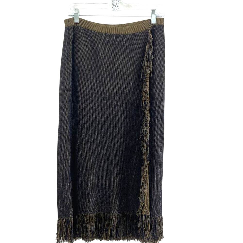 J. Crew Factory Olive Green and Black Fringe Midi Skirt